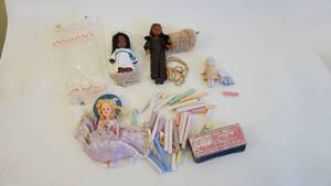 lot 244 image: Vintage Dolls-Porcelain & Plastic-Old Chalk Board Eraser & Chalk