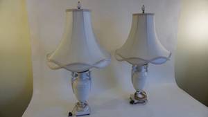 lot 249 image: Pair of Gorgeous Goddess Lenox() Porcelain Lamps(Mint) 32 with Original 18 Diameter Shades
