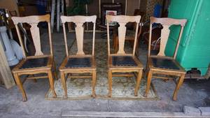 lot 259 image: Four Solid Oak Chairs With Leather Tacked Seats