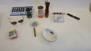 lot 289 image: Miscellaneous Items-Sunglasses-Antique Clothespin-Soap Dish From Portugal-Avalon NU CHALK-Coleman Lantern, Etc.