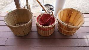 lot 322 image: Two Vintage Bushel Baskets -Large Lined Wicker Basket