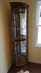 lot 329 image: Lighted Corner Curio Cabinet 15 x 15 x 74 Glass Shelve