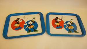 lot 332 image: Two Walt Disney World Vintage Metal Serving Trays Mickey & Minnie Mouse