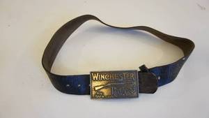 lot 336 image: Black Leather Belt w Winchester Repeating Arms Belt Buckle New Haven, Connecticut