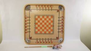 lot 374 image: Antique Carrom Board 106 Games w Accessories WOW
