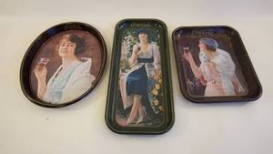 lot 375 image: Three Metal Coca-Cola Vintage Serving Trays