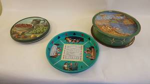 lot 377 image: 1960s Vangogh Large Round Covered Biscuits Tin -Bridge Serving Tray -Covered Fruit Tin