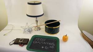 lot 404 image: Pottery Barn Lamp 22 -Vintage Star Rug Beater -Blackboard Tray- Coin Purse etc.