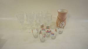 lot 412 image: Six BIER Glasses From The Netherlands-1982--Eight Wine Glasses--Pink Ceramic Flower Vase
