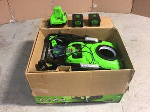 lot 26 image: PRO 22 in. 60-Volt Battery Single-Stage Cordless Snow Blower with (2) 5.0 Ah Batteries and Dual Port Charger by Greenworks Customer Returns See Pictures