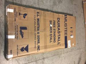 lot 28 image: 32 in. x 32 in. x 75 in. Shower Stall with Standard Base in White by Durastall Customer Returns See Pictures