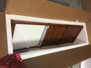 lot 34 image: Hampton Harbor 23 in. W x 12 in. D x 67-12 in. H Corner Linen Cabinet in Sequoia by Home Decorators Collection Customer Returns See Pictures