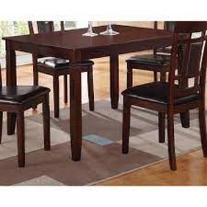 5-Piece Brown Dining Set with Black Cushions
