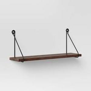24 x 6 Walnut Wood Wall Shelf with Wire Black - Threshold