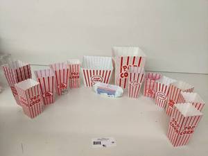 16 Plastic Vintage looking Popcorn Boxes and 8 Hot Dog Holders