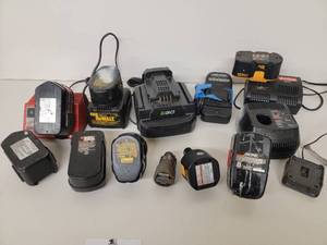 7 electric Power Tool Chargers & 9 Batteries (DeWalt - Milwaukee - Ryobi - Black & Decker)