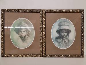 2 Rare Vintage Turner Wall Accessory Paintings The Bonnet & Cowboy Mat