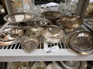 Shelf of Silver-Plate and Pewter