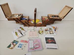 Full Wooden Retractable Sewing Box Kit with Patterns and more