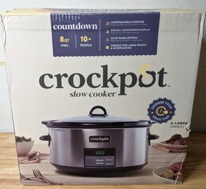 lot 66 image: Crock Pot Slow Cooker, 8 Quart Programmable Slow Cooker with Digital Countdown Timer, Black Stainless Steel - N