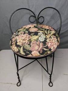 lot 138 image: Wrought Iron Vanity Chair with Floral Seat - X