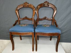 lot 85 image: Set of Two Vintage Wooden Chairs with Embroidered Cushions - X