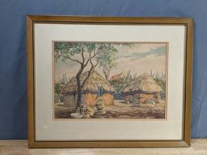 lot 177 image: Framed Canvas Watercolor Art - X