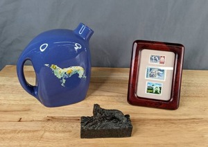 lot 148 image: Borzoi Russian Wolfhound Home Decor Ceramic Pitcher, Paperweight, Framed Collector Stamps - X