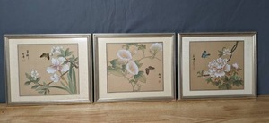 lot 151 image: Luxurious Set of 3 Japanese Floral and Butterfly Artwork - N