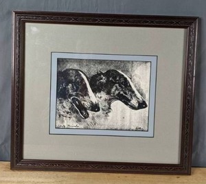 lot 166 image: Framed and Matted Print of Two Borzoi Dogs - X