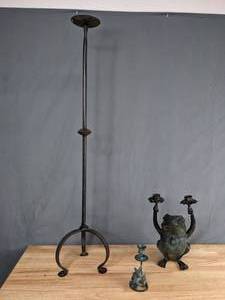 lot 196 image: Vintage Candle Holders Frog, Mouse, and High Rod Iron - X