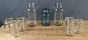 lot 270 image: Lot of 9 Ball and Kerr Mason Jars (1 Blue) - X