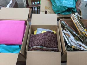 lot 282 image: Collection of Coat Hangers and Two Boxes Full of Fabric - X