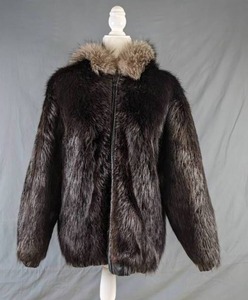 lot 318 image: Vintage Reversible Hooded LeatherFur Coat, Womens Small - X