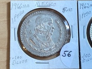 1962 & 1966 Mexico Silver 1-Peso Coins -- .100 Silver