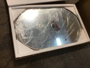 Glass Warehouse 22 in. W x 36 in. H Framed Oval Bathroom Vanity Mirror in Satin Brass (good condition) review pictures