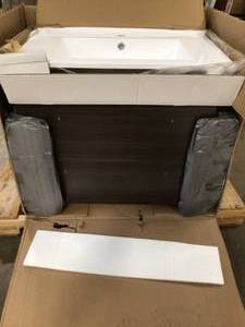 Cutler Kitchen and Bath Silhouette 30 in. W x 18 in. D x 20 in. H Bathroom Vanity Side Cabinet in Dark Chocolate with White Acrylic Top (good conditio) review pictures