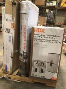 Mixed Pallet of HDX Plastic Freestanding Garage Cabinets in Gray (35 in. W x 71 in. H x 18 in. D) open boxes Review Pictures