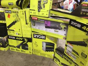 Pallet with assorted Ryobi Outdoor tools various models and conditions see pictures