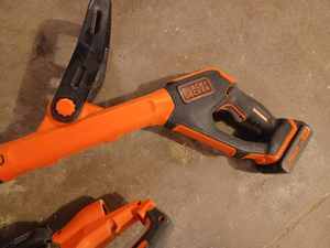 Black & Decker Cordless Lawn Trimmer with Battery and an Electric Saw Blade Hedge Trimmer