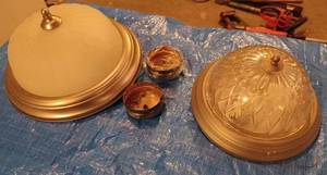 Two Ceiling Light Fixtures, 2-Bulb Light Fixtures, One Clear and One Frosted
