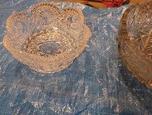 Large Footed Fruit Bowl and an Ornate Pressed Glass Bowl