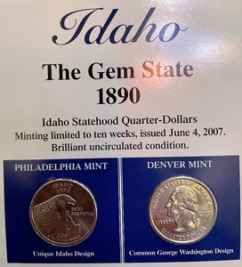 Idaho The Gem State 1890 Statehood Quarters