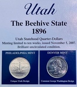 Utah The Beehive State 1896 Statehood Quarters