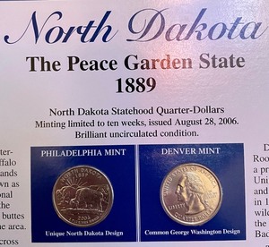 North Dakota The Peace Garden State 1889 Statehood Quarters