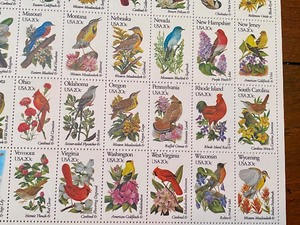 1982 - 20 Cent United States State Birds and Flowers Stamp Uncut Pane