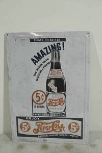 lot 30 image: NEW Vintage Look Pepsi-Cola Tin Sign
