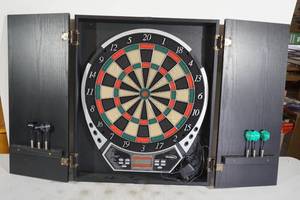 lot 17 image: Halex Electronic Dartboard with Cabinet