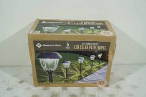 lot 195 image: NEW Makers Mark 5 Piece Oil Rubbed Bronze LED Solar Path Lights