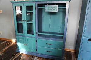 Mint Green & Blue Four Door & Two Drawer Display Cabinet